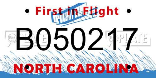 B050217 North Carolina License Plate