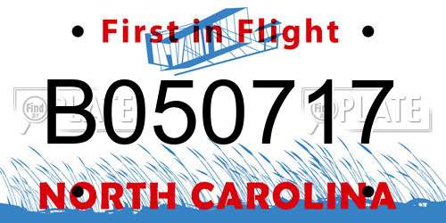 B050717 North Carolina License Plate