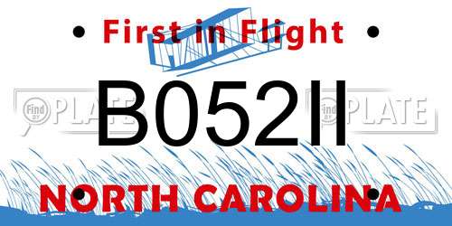 B052II North Carolina License Plate