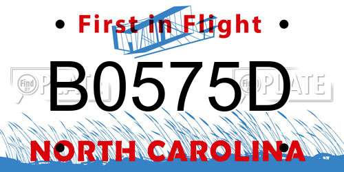 B0575D North Carolina License Plate