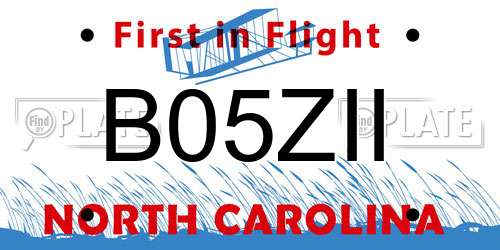 B05ZII North Carolina License Plate