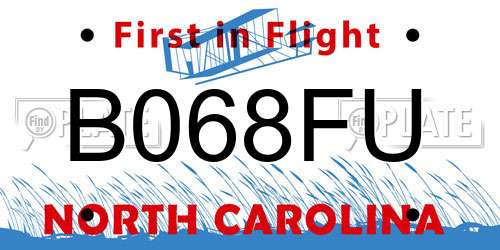B068FU North Carolina License Plate