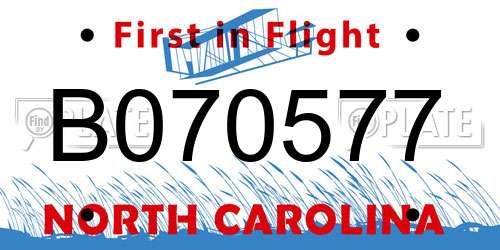 B070577 North Carolina License Plate