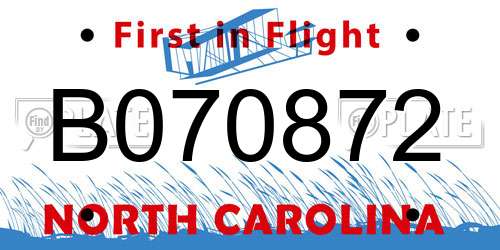 B070872 North Carolina License Plate