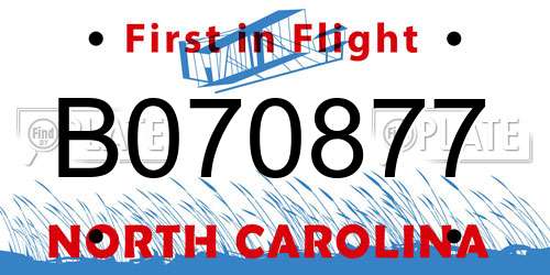 B070877 North Carolina License Plate