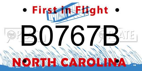 B0767B North Carolina License Plate