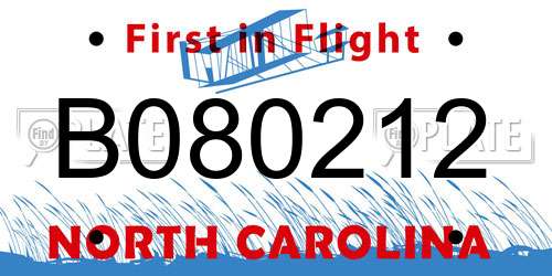 B080212 North Carolina License Plate