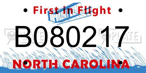 B080217 North Carolina License Plate