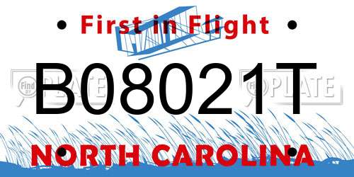B08021T North Carolina License Plate