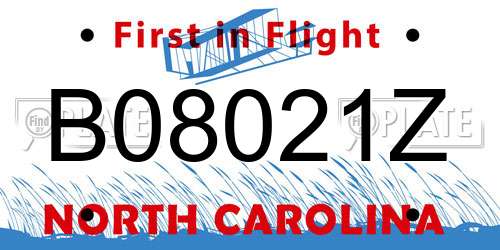 B08021Z North Carolina License Plate