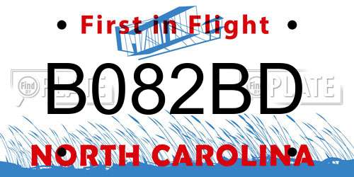 B082BD North Carolina License Plate