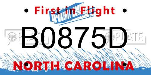 B0875D North Carolina License Plate
