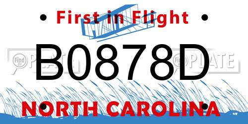 B0878D North Carolina License Plate
