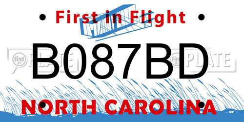 B087BD North Carolina License Plate