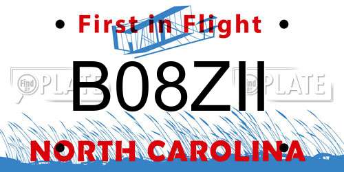 B08ZII North Carolina License Plate