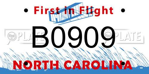 B0909 North Carolina License Plate