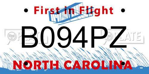 B094PZ North Carolina License Plate