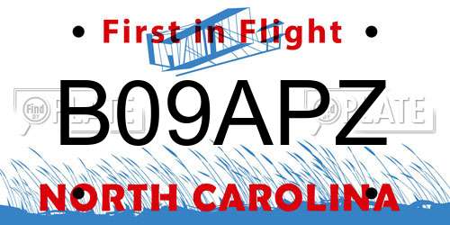 B09APZ North Carolina License Plate