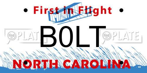 B0LT North Carolina License Plate