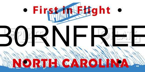 B0RNFREE North Carolina License Plate
