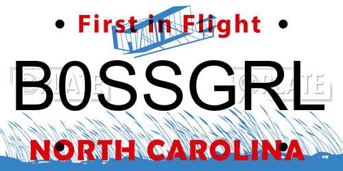 B0SSGRL North Carolina License Plate