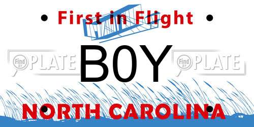 B0Y North Carolina License Plate