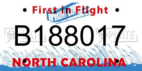 B188017 North Carolina License Plate
