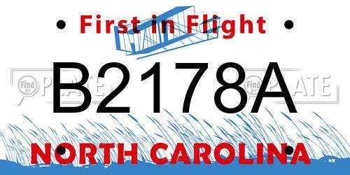 B2178A North Carolina License Plate