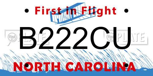 B222CU North Carolina License Plate