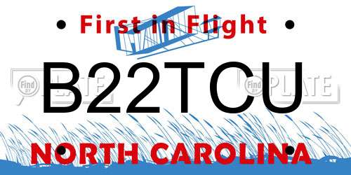 B22TCU North Carolina License Plate