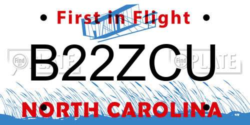 B22ZCU North Carolina License Plate