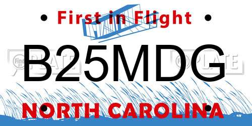B25MDG North Carolina License Plate