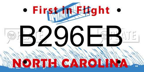 B296EB North Carolina License Plate