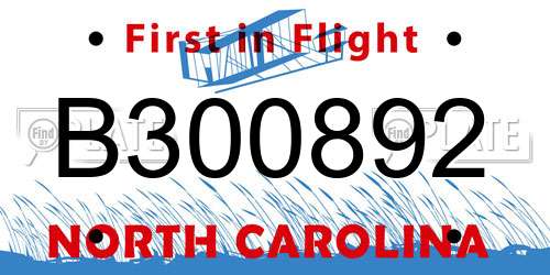 B300892 North Carolina License Plate