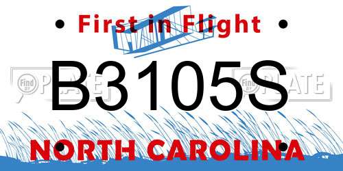 B3105S North Carolina License Plate