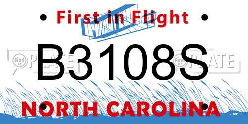 B3108S North Carolina License Plate