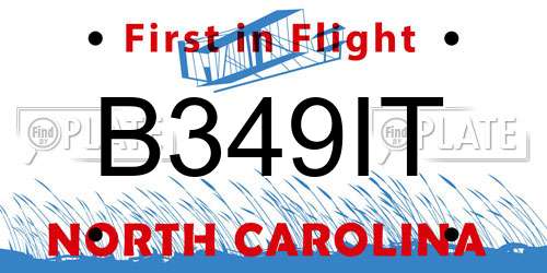 B349IT North Carolina License Plate
