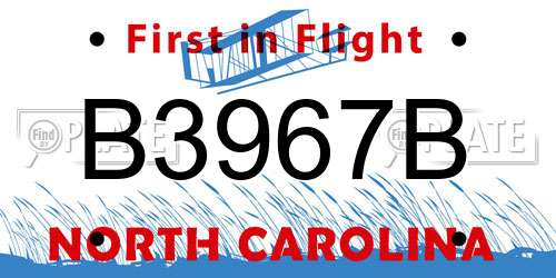 B3967B North Carolina License Plate