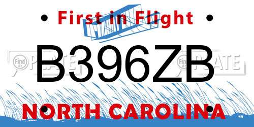B396ZB North Carolina License Plate