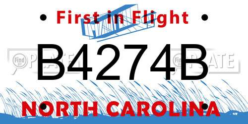B4274B North Carolina License Plate