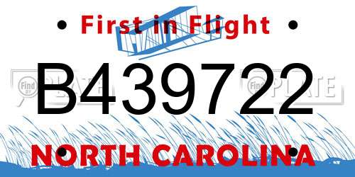 B439722 North Carolina License Plate