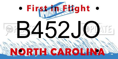 B452JO North Carolina License Plate