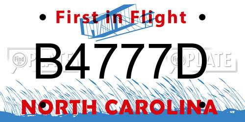 B4777D North Carolina License Plate