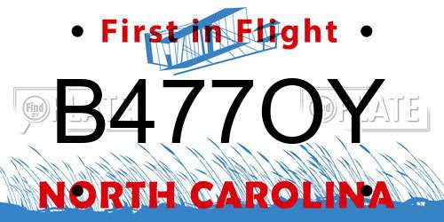 B477OY North Carolina License Plate