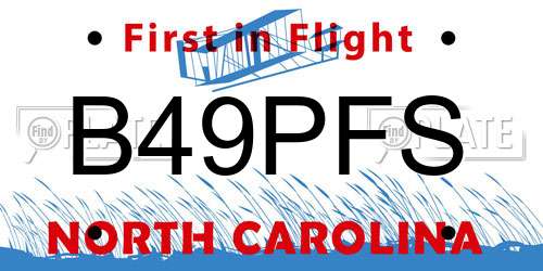 B49PFS North Carolina License Plate