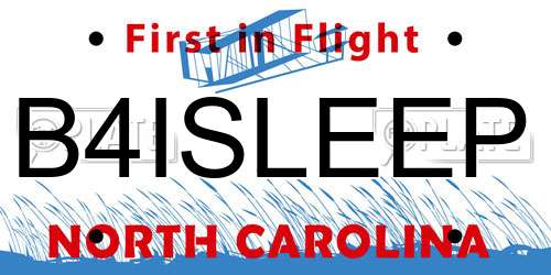 B4ISLEEP North Carolina License Plate