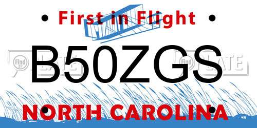 B50ZGS North Carolina License Plate