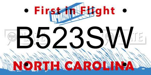 B523SW North Carolina License Plate