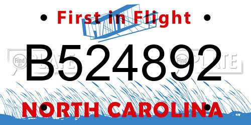 B524892 North Carolina License Plate