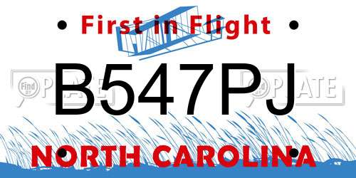 B547PJ North Carolina License Plate